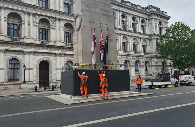 Picture of Churchill's Statue being boarded up