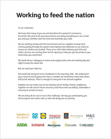 Letter from supermarkets